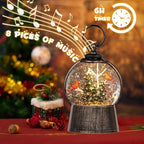 Christmas Snow Globe Lantern with Swirling Glitter Christmas Decorations Indoor, Cardinals & Christmas Tree Lighted Musical Snow Globes USB Powered & Battery Operated Lantern for Holiday Decor