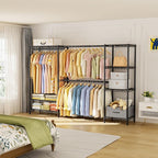 Coat Rack Clothes Wardrobe：Closet Organizer and Storage Clothing Garment Rack with Shelves Heavy Duty for Hanging Clothes Portable Adjustable Black 15.8" Dx(70-88.5)" Wx76.5 H