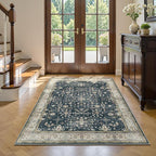 Lessymo Large Entryway Rug 3x5, Black Brown Washable Boho Area Rugs for Large Kitchen, Bedroom Bedside, Living Room, Non Slip Low Pile Carpet Oushak Vintage Floral Moody Decor
