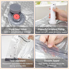 Vacuum Bags for Travel with Rechargeable Electric Pump, 12 PCS (4S,4M,4L) Storage Bags Vacuum Sealed, Space Saver Bags Carry-on Size Compression Packing Bags for Luggage and Suitcase