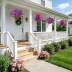 INSPRING Artificial Outdoor Flowers Hanging Baskets Faux Plants Spring Decoration, UV Resistant Fake Silk Morning Glory in Planter Look Real Petunias for Outside Patio Porch Balcony Garden Home, 2Mix