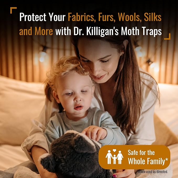 Dr. Killigan's Premium Clothing Moth Traps with Pheromones Prime | Non-Toxic Clothes Moth Trap with Lure for Closets & Carpet | Moth Treatment & Prevention | Case Making & Web Spinning (Black)