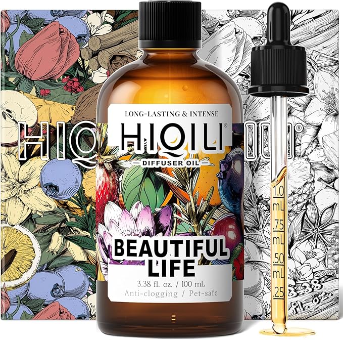 HIQILI Beautiful Life Diffuser Oil, Water Soluble Fragrance Oil for Home, Relaxing Floral Scent for Ultrasonic & Reed Diffusers - 3.38 Fl Oz
