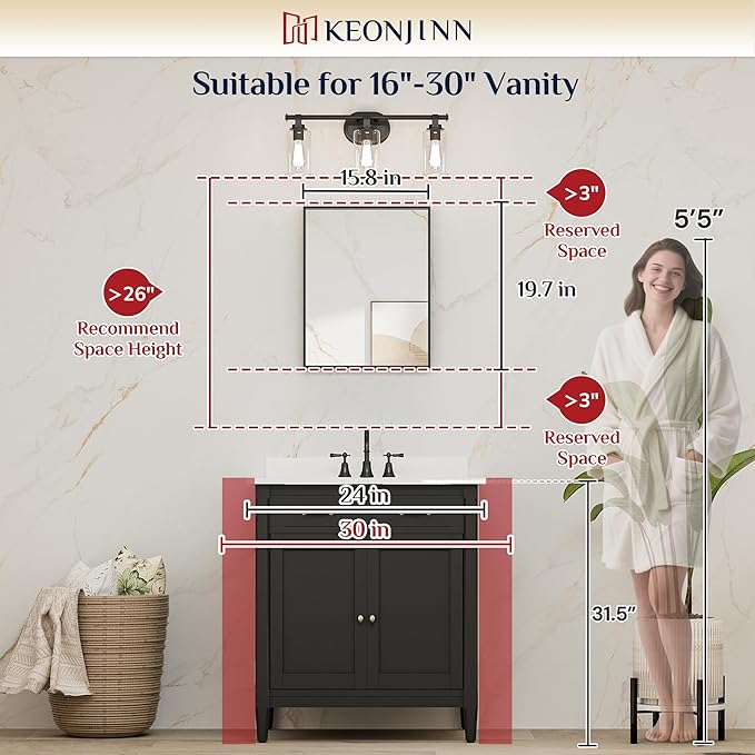 Keonjinn Black Bathroom Mirror 16 x 20 Inch, Metal Framed Small Black Mirror, Rectangular Wall Mount Mirrors Square Corner, Modern Farmhouse Bathroom Vanity Mirrors for Over Sink(Horizontal/Vertical)