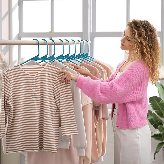 Plastic Hangers 50 Pack Blue - Clothes Hangers - Makes The Perfect Coat Hanger and General Space Saving Clothes Hangers for Closet - Percheros Ganchos para Colgar Ropa Hangars