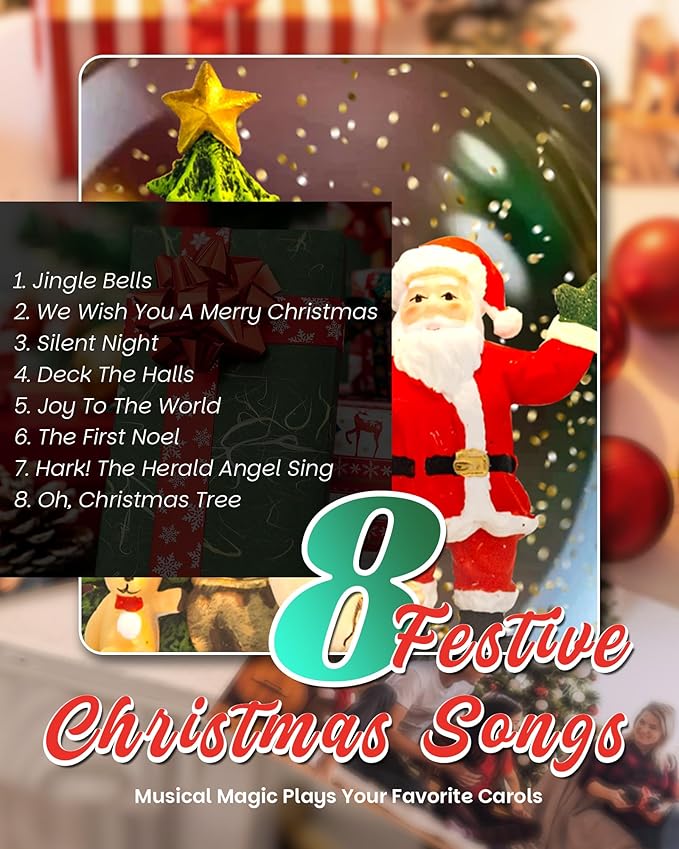 Christmas Santa Snow Globe Light up Lantern with 8 Songs, 6.69" Red Christmas Snow Globes for Kids Adults, 6H Timer & Dual Power, Snowglobes Christmas Decorations Indoor, Gifts for Women Men