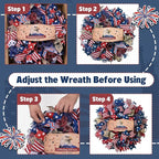 250th Anniversary Patriotic Wreath, 4th of July Wreaths for Front Door with Wooden Eagle Door Sign & Red White Blue Ribbon for Independence Day Memorial Day Patriotic Decorations(18In, 1Pcs)