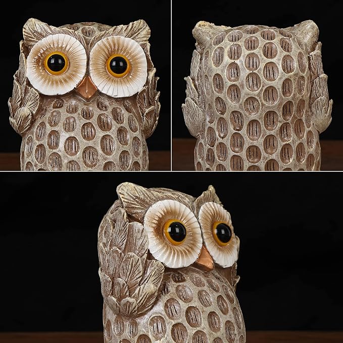 Set of 3 Owl Statues Home Décor, Cute Owl Figurines for Shelf, Living Room Bedroom Office Desktop, Bookshelf, Animal Sculptures Gifts,Small Decor Accents Items for Birds Lovers