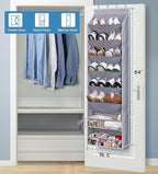 KEETDY Over The Door Shoe Organizer Fit 20 Pairs Sneakers Large Hanging Shoe Rack for Closet Door, Deep Shoe Storage Holder for Boots, Heels, Grey