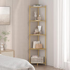 Wisuce Corner Shelf Stand - 5 Tier Natural Bamboo Small Corner Bookshelf for Office Kitchen Bedroom Plant Stand Living Room Decor Small Space
