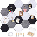 Mindsoft 16 Pcs Hexagon Cork Board for Walls with 50 Wooden Push Pins 12x10 in Felt DIY Tiles Notice with Nano Tape Hanging Bulletin Board for Home Photo Office Memo Note(Grey)