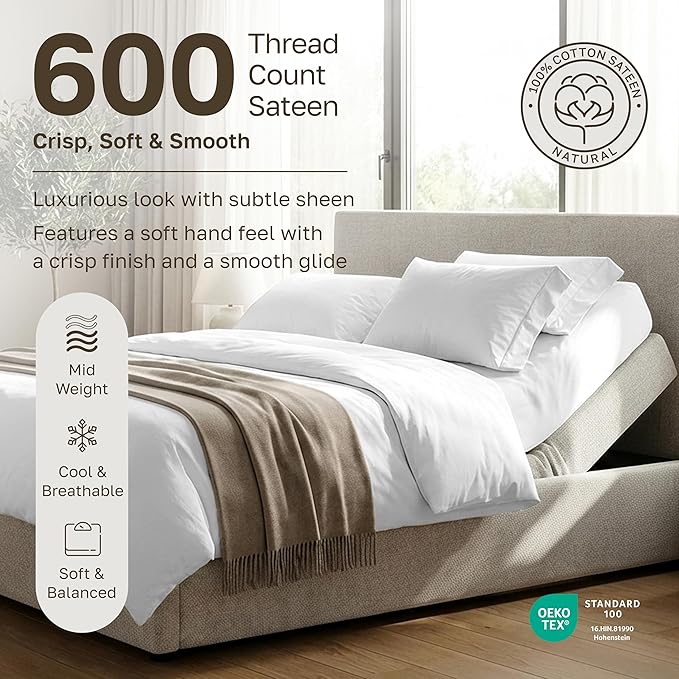 California Design Den Split King Sheet Set - 100% Cotton, 600 Thread Count, Breathable Luxury King Size Sheets for Adjustable Bed, Luxury Hotel-Quality Sheets, Soft Sateen (Sage Green - Cool Tone)