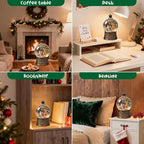 Christmas Snow Globes Lantern, Santa Claus and Reindeer Christmas Decorations Indoor, 6H Timer Battery & USB Powered Light Up Musical Snow Globes for Kids Women Adults Gift Thanksgiving Home Decor