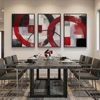 Large Framed Red Black White Abstract Wall Art for Living Room, Set of 3 Modern Canvas Prints Paintings Artwork for Walls, Red Black Geometric Pictures for Bedroom Hallway Office Wall Decor 24x36 In