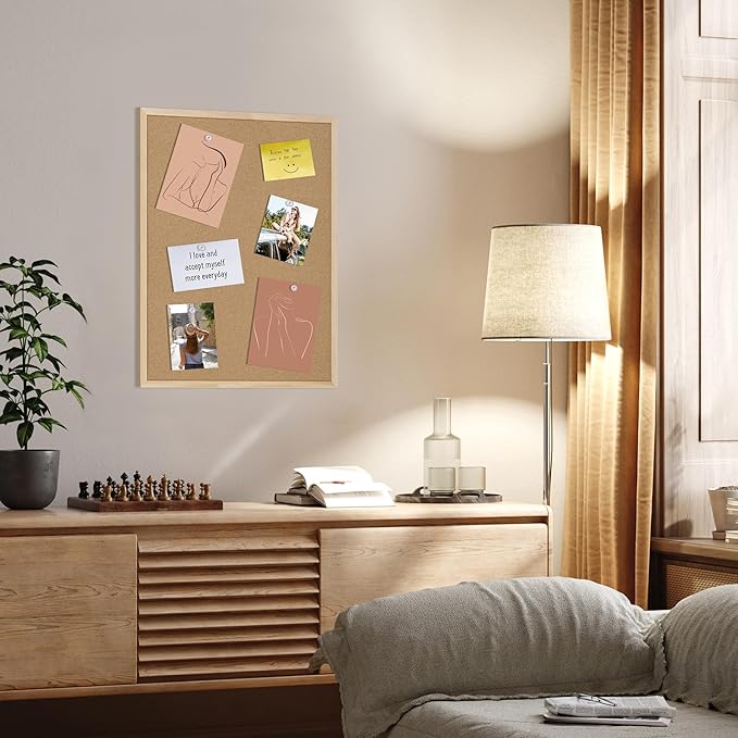 DAHAPYBOO Cork Board Bulletin Board,24x18 Cork Board for Office with Pin Oak Wood Boards,Message Board or Vision Board Decoration.