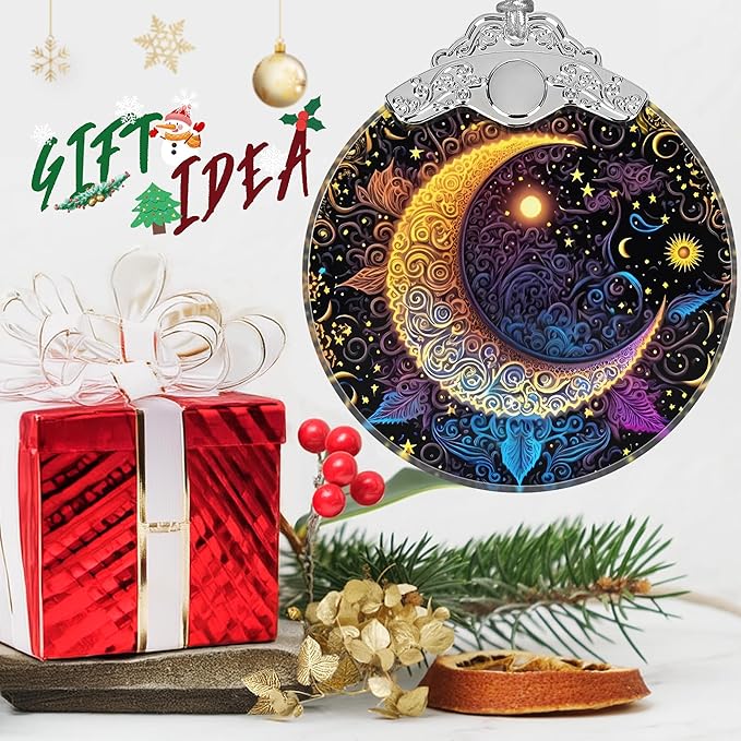 Stained Glass Ornaments - Sun and Moon Christmas Ornaments - Christmas Decorations for Tree - Holiday Present Ideas - Gift Exchange