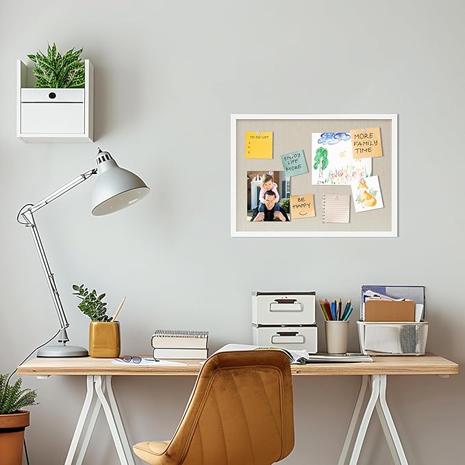 DAHAPYBOO Cork Board with Linen White,Bulletin Board 23"x17" Hanging Corkboards for Office Home School Message Board or Vision Board Decoration.
