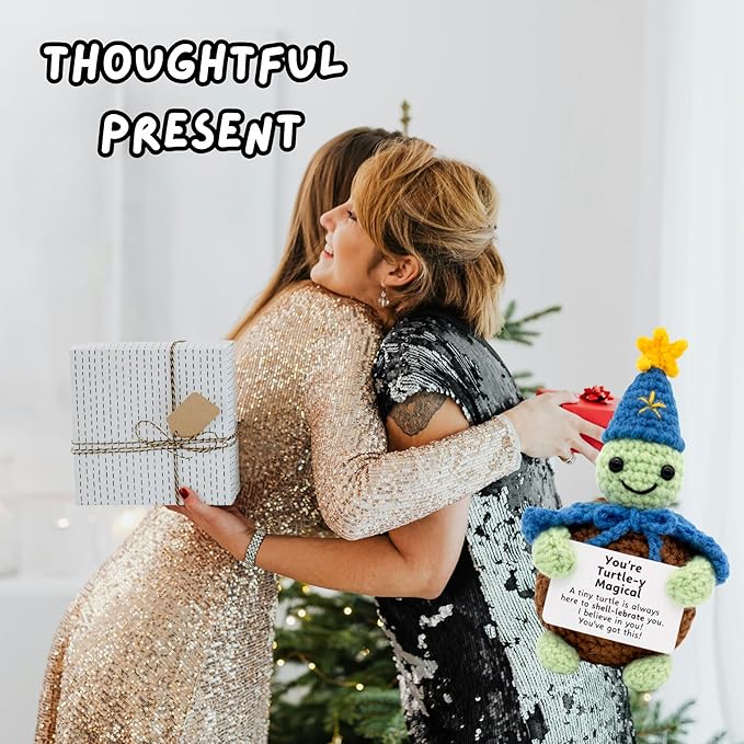 Handcrafted Crochet Witch Doll, Small 2.5x1.5x4 Inch Decorative Plush Figure, Yarn Material, Magical Theme, Inspirational Signs, for Ages 13+ (Turtle Wizard)