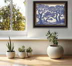 Vintage Gold Framed Wall Art Oak Tree Forest Painting Canvas Prints Blue Woodland Nature Landscape Picture Moody Botanical Poster Artwork for Living Room Bedroom, 9x11in