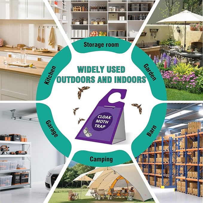 Moth Traps, Clothes Moth Killer with Sticky Glue Pheromone, No Toxic Odorless Organic Meal Moths Trap,Sticky Trap Based Repellent for Closets Carpet Kitchen Garden Barn,6 Packs