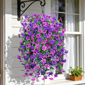INQCMY Artificial Hanging Flowers Decoration, 4pcs Fake Floral Basket Plants for Outdoor Porch, Faux Shrubs Home Spring Decor UV Resistant Potted Violets for Outside Garden No Fade