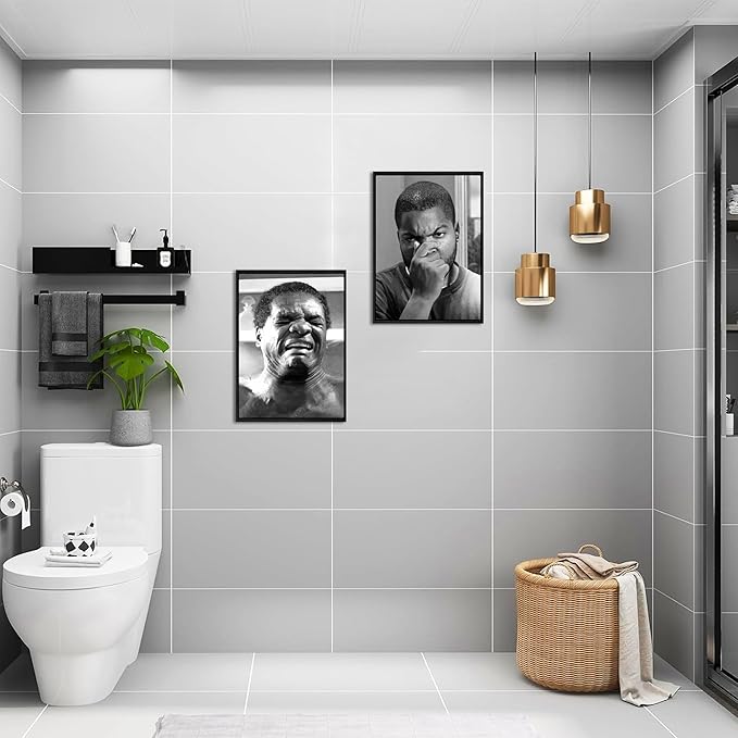 Funny Bathroom Canvas Wall Art Set of 2 - Black Floating Frame Black and White Vintage Comedy Movies Posters, Funny Toilet Humour Smell Wall Decor Prints for Bathroom Decor 12x16 in