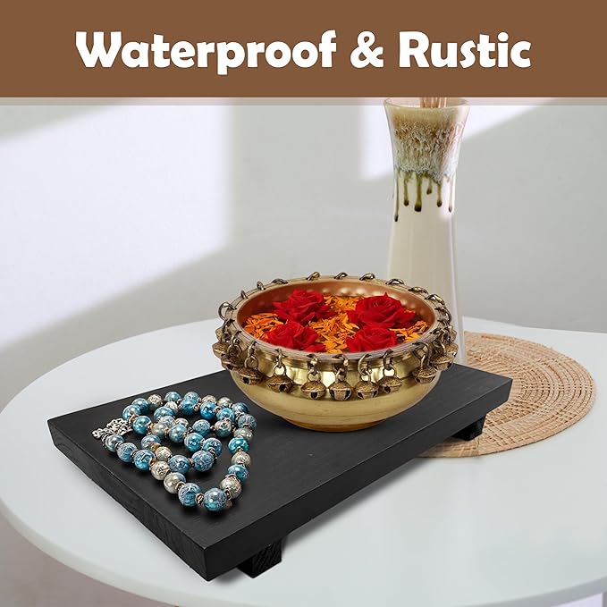Rustic Pedestal Stand - Handmade Small Wood Tray - Soap Tray for Kitchen Sink, Bathroom (Black, 9 x 6 X 1.5 Inch)