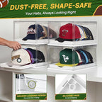 Vtopmart 6 Pack Hat Organizer for Baseball Caps, Clear Hats Holder Box with Drawer, Large Cap Storage with Sliding Tray, Stackable Rack Display Case with Magnetic Door, Each Holds 12 Hats