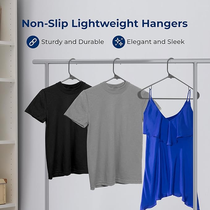 SereneLife 50 Pack Plastic Hangers, Non-Slip, Space-Saving Closet Organizers, Durable and Strong for Shirts, Sweaters, Hoodies, Kids Clothes & Dresses, Ultra-Thin, Lightweight