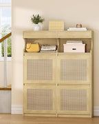 Shoe Cabinet with 4 Flip Drawers & 2 Top Drawers, Narrow Hidden Shoe Storage Cabinet for Entryway, Freestanding Shoes Organizer with Storage Space, 16-20 Pairs, for Hallway, Rattan SR57602Y