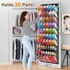 20-30 Pairs Over the Door Shoe Organizer, Transparent PVC Hanging Shoe Rack for Closet, 10-Tier Door Shoes Storage, Crystal-Clear Visibility Fit All the Family's Sneakers, Boots, Heels, Black Frame
