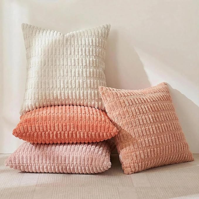 Fancy Homi 4 Packs Decorative Throw Pillow Covers for Living Room Couch Bed, Modern Farmhouse Boho Home Décor Accent Cushion Case, 18" x 18", Pink Series