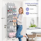 MISSLO Clear Over the Door Shoe Organizer Large Deep Pockets Hanging Shoe Rack for Closet Fit 20 Pairs Shoe Holder for Sneakers Boots Storage，Grey