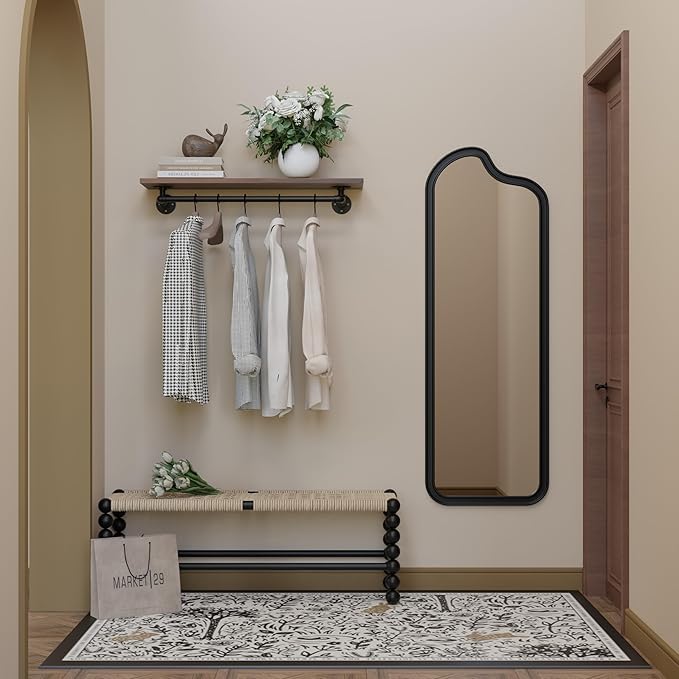 Clothes Rack 36in, Wall Mounted Garment Rack with Real Walnut Wood Shelf, Heavy Duty Hanging Clothes shelf, Multi-Purpose Hanging Rod, Space-Saving Closet Storage (Walnut, 1T36IN)
