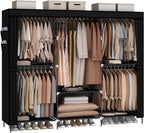 83" Closet Wardrobe, Portable Closet for Bedroom, Freestanding Clothes Rack with Non-Woven Fabric Cover, 5 Hanging Rods, 6 Storage Shelves, Clothes Storage Organizer, Black