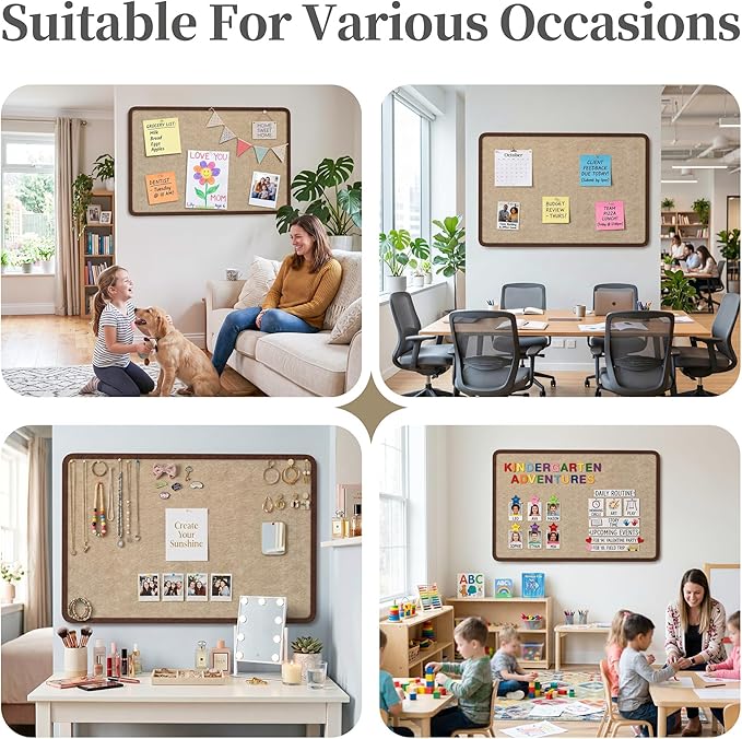 Bulletin Board, 48 x 36 inches Decorative Felt Board Foldable Photo Board Pin Boards, Cork Board Alternative for Walls, Office, Home, Classroom with Pushpins ＆ Small Storage Bag, Brown