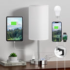 Fenmzee Touch Bedside Lamp - White, 3-Way Dimmable, USB A + C Charging, AC Outlet, 17.4inch Medium
