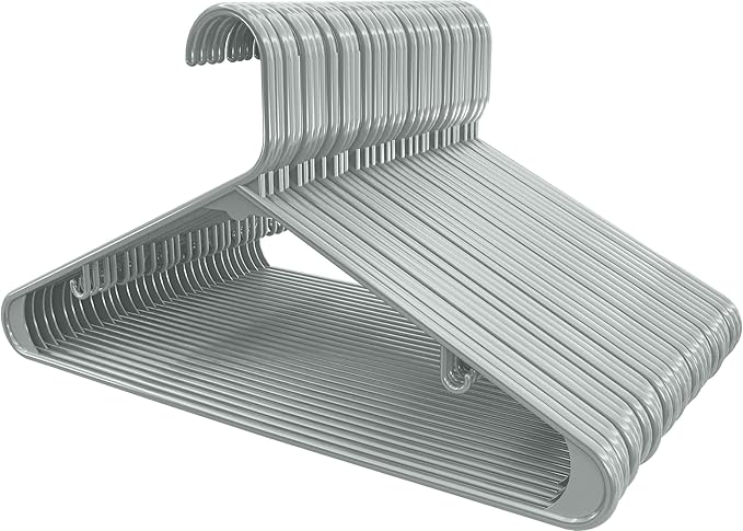 Utopia Home Plastic Hangers 50 Pack - Space Saving Clothes Hanger - Durable & Strong Closet Organizers and Storage with Built-in Strap Hooks - Essential for Shirts, Pants, Skirts & Coats (Grey)
