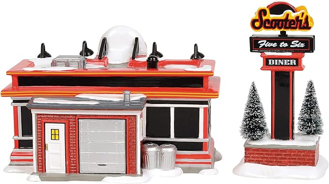 Department 56 Original Snow Village Scooter's Diner Lit Animated Buidling and Figurine Set, 6.1 Inch, Multicolor