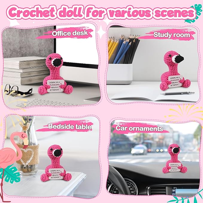 WenmthG Mini Positive Flamingo Crochet Doll - Funny Appreciation Gift for Women Men Couple Positive Crochet Animals Emotional Cheer Up Support Handmade Flamingo Birthday Retirement Decoration Gift