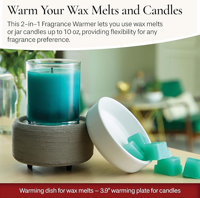 Candle Warmers ETC 2-in-1 Candle and Fragrance Warmer for Warming Scented Candles or Wax Melts and Tarts with to Freshen Room, Gray Texture