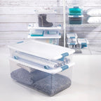 Sterilite 4-Pack 56 Quart Wheeled Latching Box, Underbed Clear Plastic Storage Organizer - Under Bed Rolling Container Bin with Lid and Wheels for Home or Dorm Bedrooms and Closets