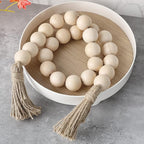 Farmhouse Decor Large Wood Bead Garland 50inch long with 1.6" Diameter beads, Natural Wooden Beads Decor with Tassels Decorative Boho Country Decoration for Coffee Table Home Tiered Tray Wall Hanging