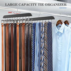 Tie Rack Hanger for Closet 20 Foldable Hooks, 1 Pack Wooden Non Slip Large Capacity Space Saving Tie and Belt Organizer with 360°Rotating Hooks for Tank Tops Bras Scarves Hat