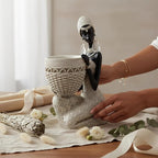 Lescafita Handmade White African Tribal Woman Sculpture - Crystal Earrings & Basket Statue, Ivory Resin Home Decor for Modern Shelves/Tables, Elegant Housewarming Gift (9.65" H)