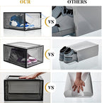 Attelite Upgrade 12pack Shoe Box Storage Containers,Thicken Sturdy Clear Stackable Plastic Shoe Organizer Box with Magnetic Door, X-Large Drop Front Shoe Box