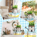 Wesiti 4 Pcs Spring Table Centerpieces Decorations Farmhouse Tiered Tray Decor Kettle Eucalyptus Fake Book Stack Decor Spring Decoration for Home Wooden Block Sign for Desk Tabletop Shelf Indoor