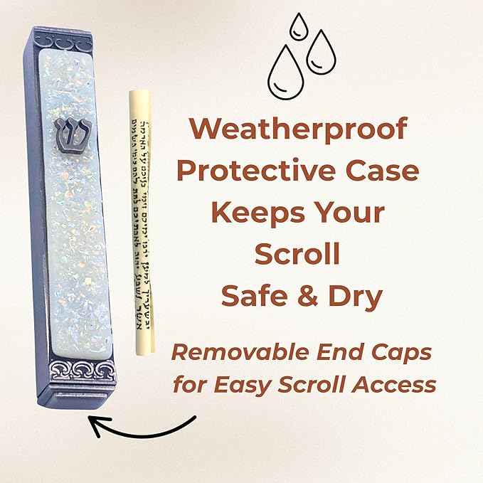 Sparkling Art Glass Mezuzah - Easy Mount Indoor or Outdoor - Weatherproof Metal Case - Gift Box and Non-Kosher Scroll Included - Hand Made in USA - Guaranteed for Life! (Opal Ivory)