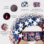 4th of July Wreath, 20 inch Patriotic Wreaths for Front Door, Red White Blue American Independence Day Memorial Day Flag Day 250th Anniversary Patriotic Home Decor Indoor Outdoor