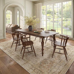 Washable 8x10 Area Rugs for Living Room, Boho Non-Slip Vintage Distress Large Rugs for Bedroom Dining Room Nursery Office, 0.3" Neutral Oriental Throw Thin Carpet, Brown/White/Multi